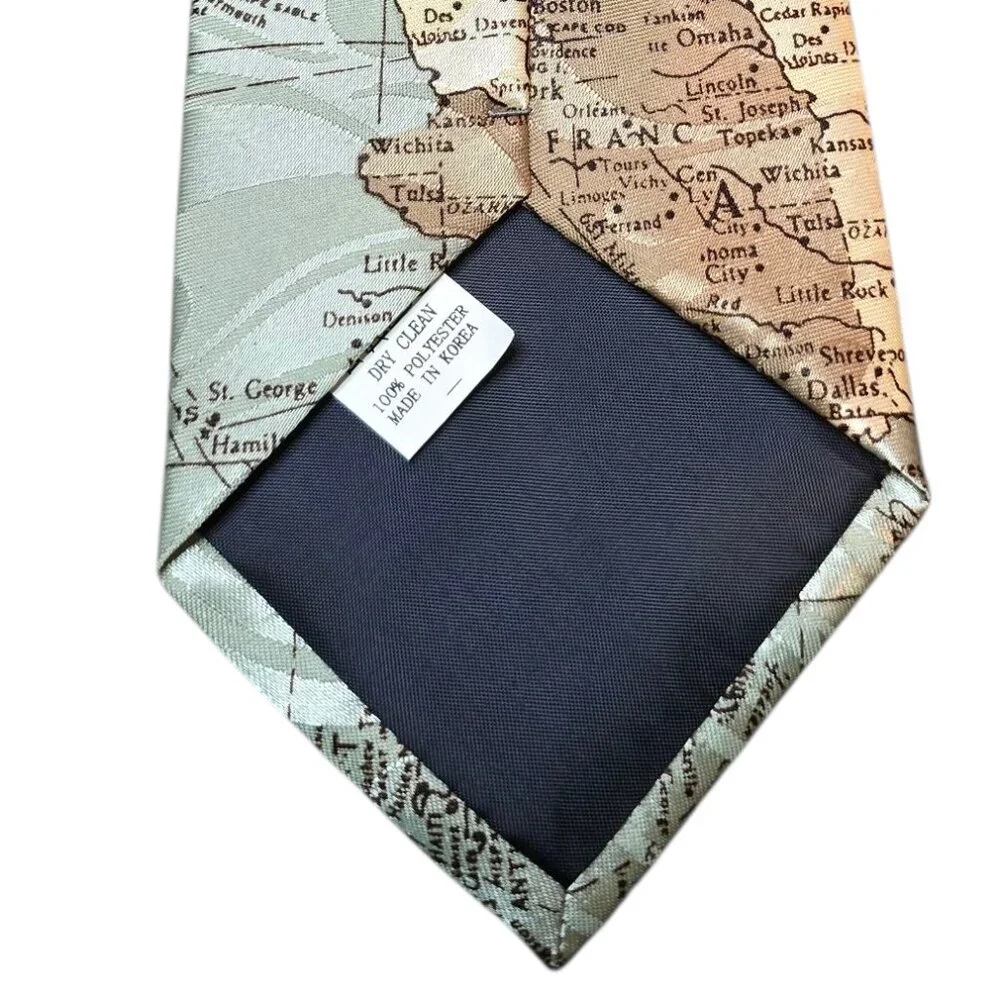 Vintage Airplane Map Tie Aviation Travel Novelty Necktie Pilot Flight Mens Tie